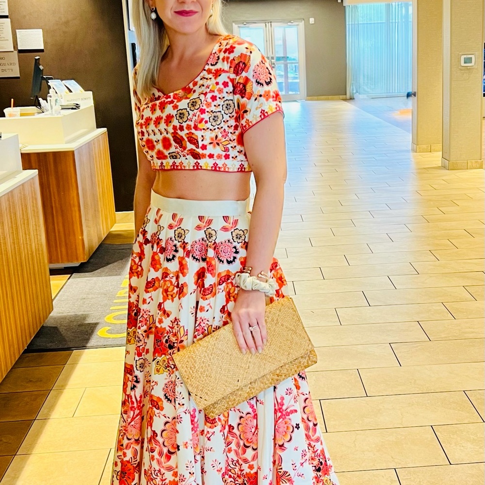 Vibrant Floral Cream and Red Lehenga